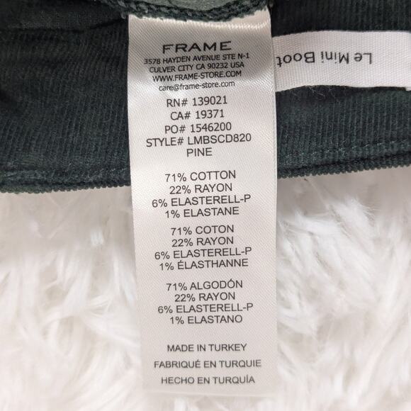 Frame Le Mini Boot Corduroy Jeans Pants Hunter Green Size 30 - Picture 6 of 13